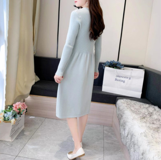 VÁY LEN QUẢNG CHÂU DÁNG DÀI cổ V DÀI TAY (FREESIZE 45kg-58kg)