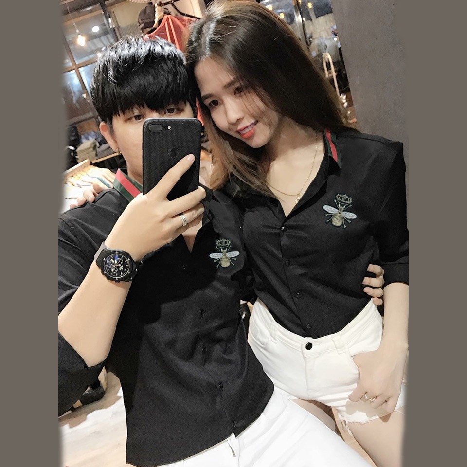 [HCM](SIÊU PHẨM + ẢNH THẬT) ÁO SƠ MI ĐÔI NAM NỮ ĐẸP | SƠ MI CẶP THÊU LOGO CON ONG CAO CẤP SMC61