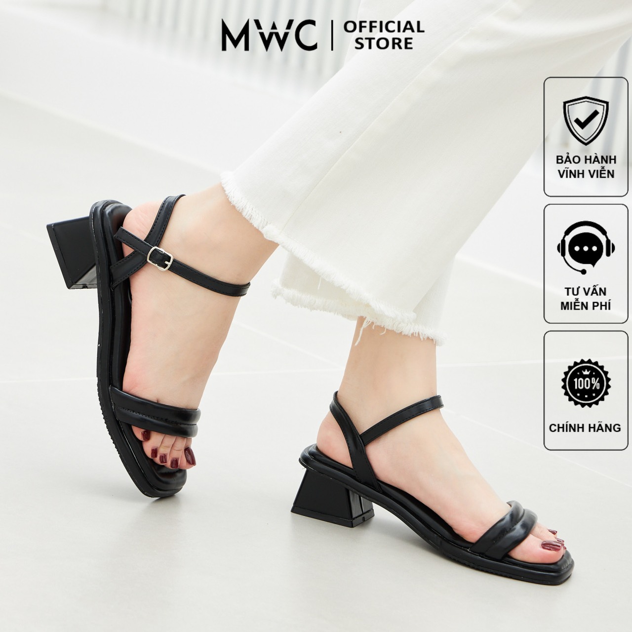 Giày Cao Gót MWC 4474 - Giày Cao Gót Da Quai Ngang Kiểu Dáng Basic Dễ Phối Đồ