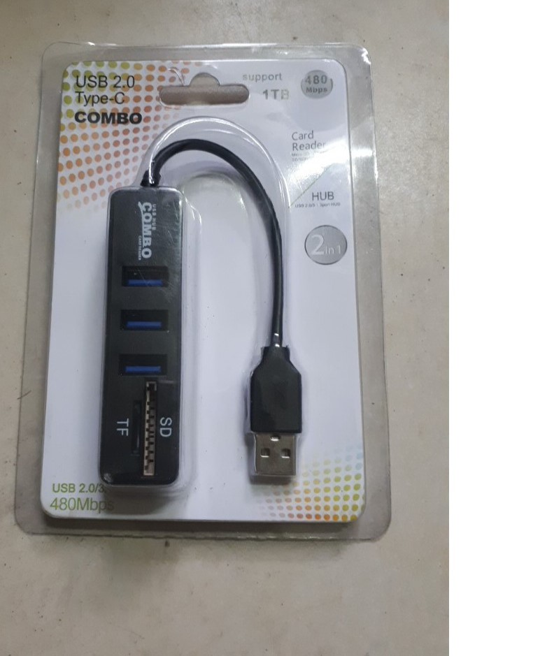 Hub USB 3 Cổng Kèm 2 Khe Đọc Thẻ Nhớ Micro và SD