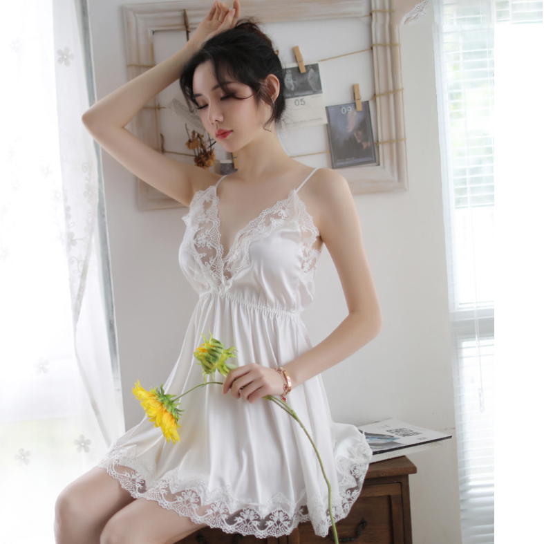 Váy ngủ lụa thái ren ngực