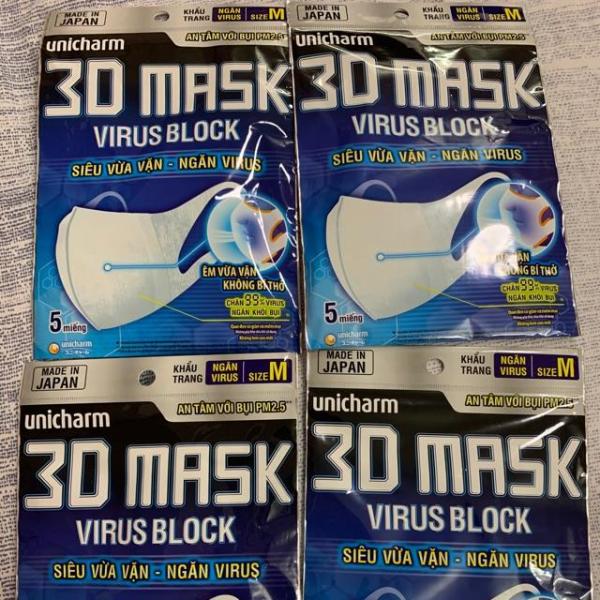 Gói 5 cái khẩu trang 3D MARK UNICHARM VIRUS BLOCK NHẬT BẢN ngăn Virus êm vừa vặn