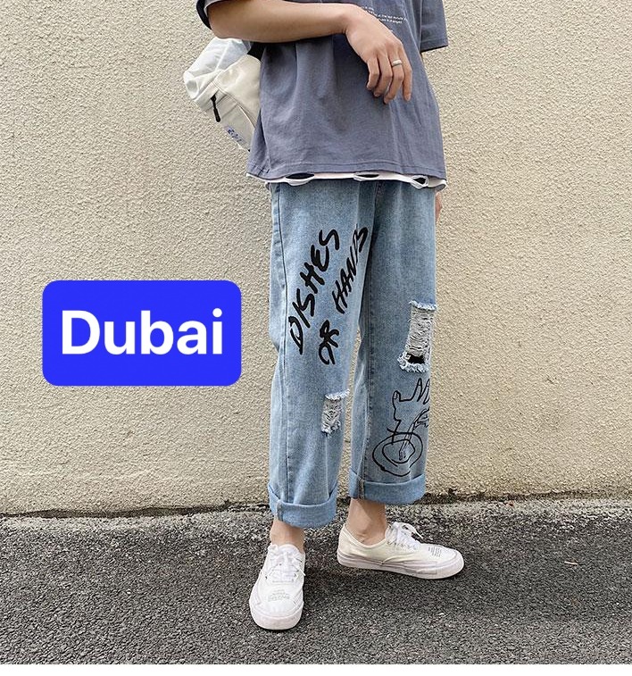 QUẦN BAGGY JEAN NAM CHẤT BÒ ỐNG RỘNG DÀI THÊU BÀN TAY THOÁNG MÁT, CHẤT LƯỢNG CAO, CO GIÃN NHẸ DB-59 - DUBAI FASHION