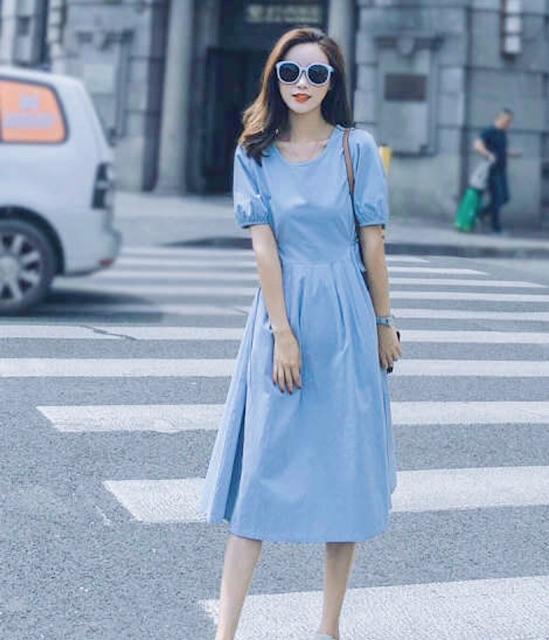 [HCM]Đầm blue tùng xoè xếp li (kèm hình thật)