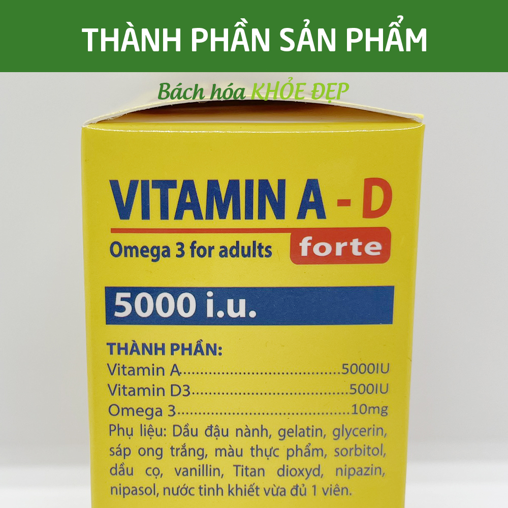 Viên uống bổ sung Vitamin A D Omega 3 tăng cường sức khỏe tốt cho mắt da - Hộp 100 viên