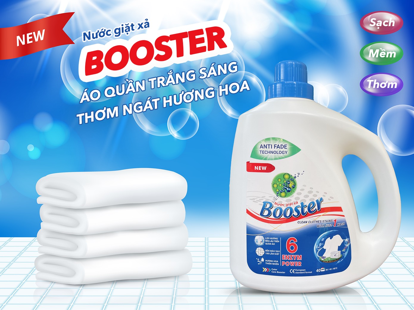 Combo 4 can loại 3.7kg/can nước giặt xả Booster chiết xuất hương hoa thiên nhiên