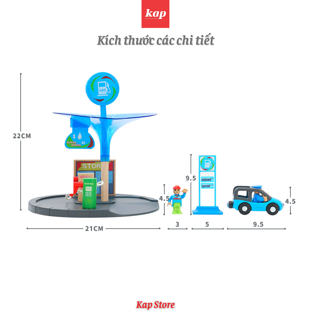 Trạm xăng lớn, phụ kiện mô hình đường ray xe lửa gỗ