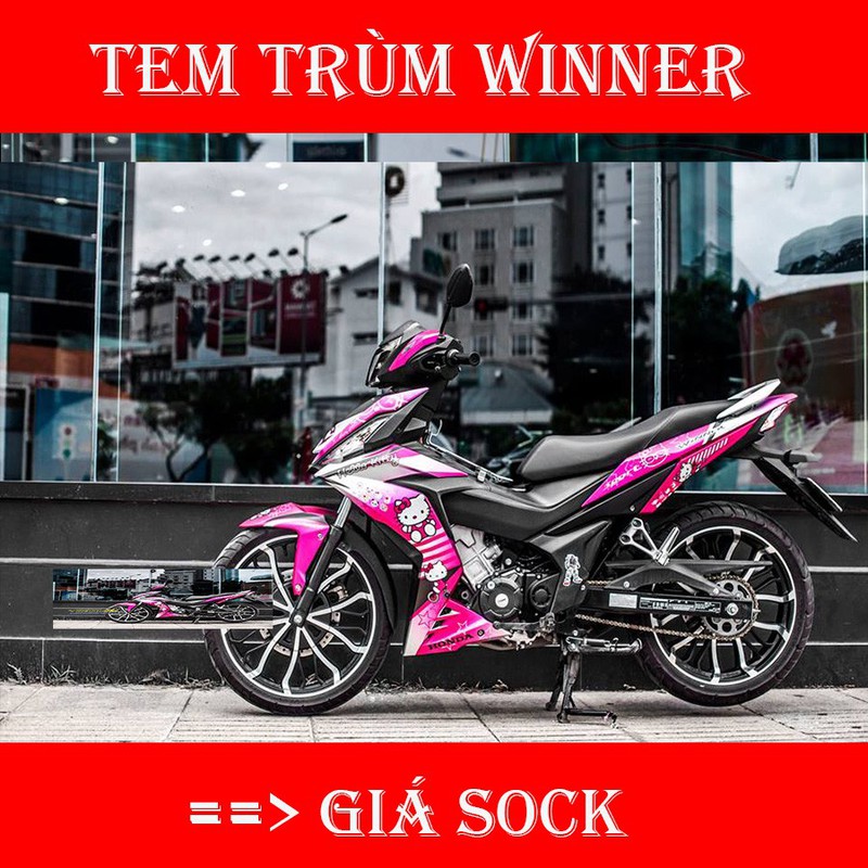 Tem trùm Winner hồng trắng hello kitty - Độ dán team trùm decal xe máy Winner hồng trắng hello kitty - Team trùm decal xe máy Winner rẻ đẹp và chất