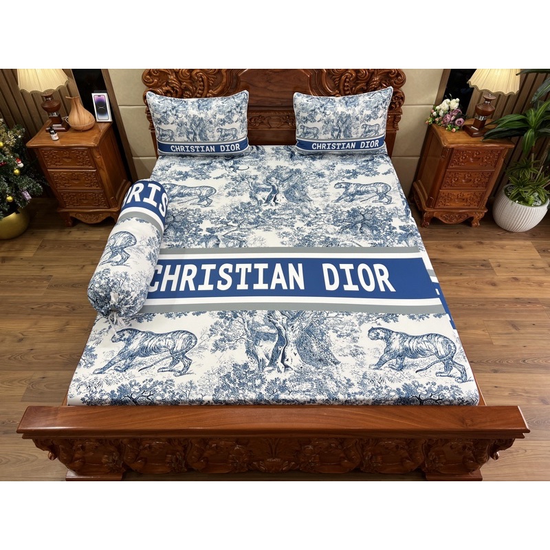 Bộ ga gối Dior siêu sang thun siêu mát lạnh 5D cao cap nhận may theo yêu cầu