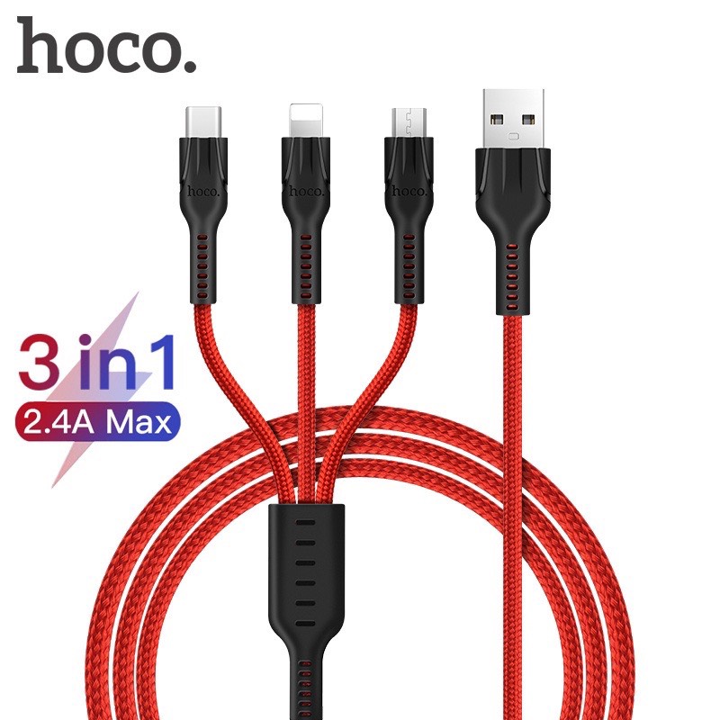 ( 3in1 ) Cáp Sạc HOCO U31 - 3 Đầu (Lightning/Micro/Type-C) - Dây Dù - Siêu Bền