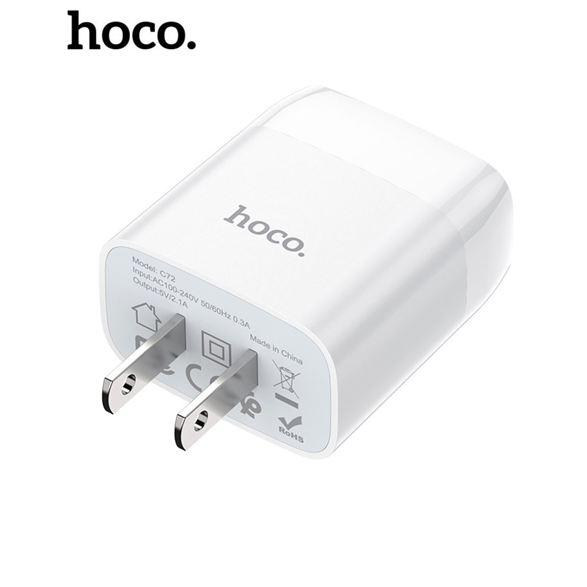 Củ sạc Hoco C72 cổng USB 2.1A, cóc sạc dùng cho iPhone, iPad, Android - Chính hãng