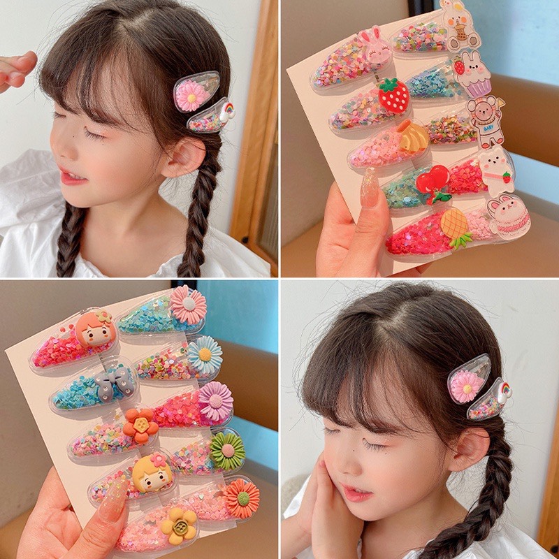 Set 5 kẹp tóc kim tuyến lấp lánh cho bé siêu yêu