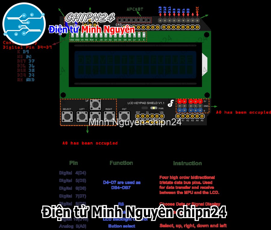 [1 cái] (N12) LCD 1602 Keypad Shield For Arduino - HH001003