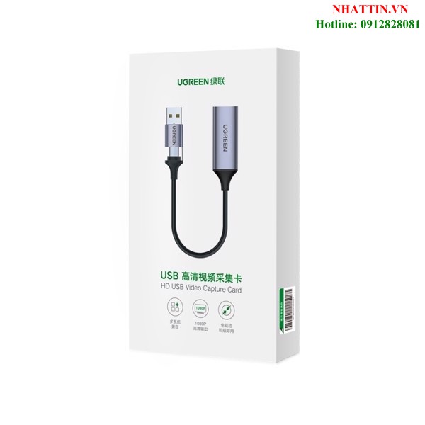 USB Capture HDMI, live streaming 1080P HDMI to USB 2.0, Type-C Ugreen 40189 cao cấp
