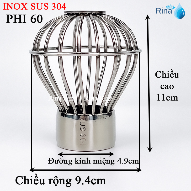Quả cầu inox 304 60-90-14 PHI ĐẠI chắn rác sân thượng sân trời ban công chắn rác, ngăn rác , chống tắc ống Rina