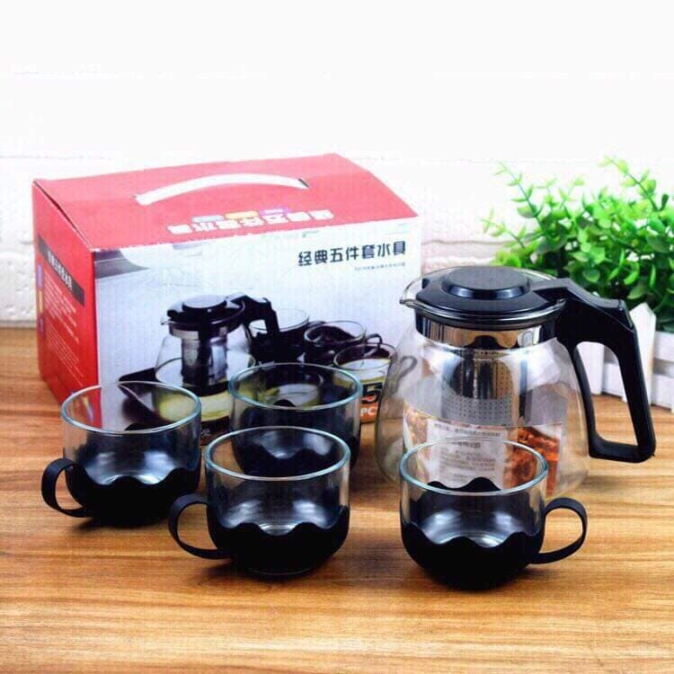 Bộ bình lọc trà thủy tinh kèm 4 ly
