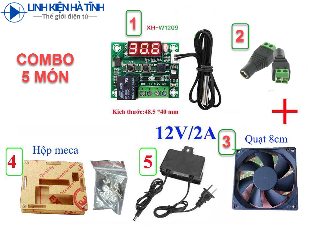 Combo 5 món Mạch Cảm Biến Kiểm Soát Nhiệt Độ Ấp Trứng W1209 Relay 12VDC XH-W1209