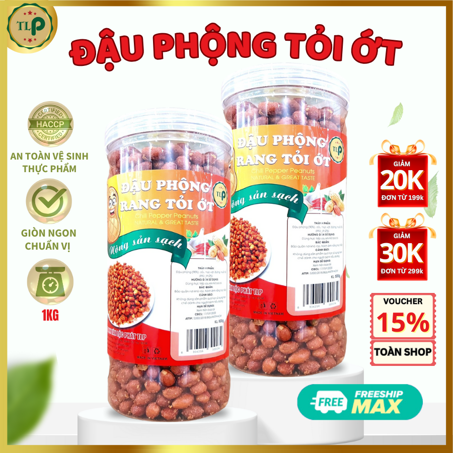 Đậu phộng tỏi ớt tân lộc phát combo 1kg - mỗi hũ 500g