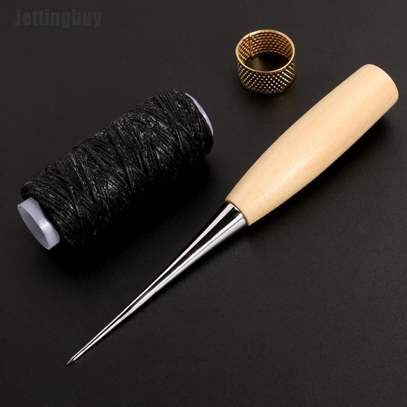 Jettingbuy 10pcs Leather Sewing Needles Stitching Needles Kit Thread Thimbles Shoes Tool