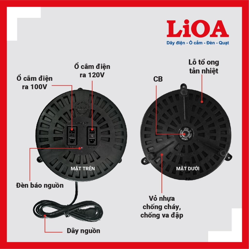 Biến Áp Đổi Nguồn LIOA 200/400/600VA (Nguồn Vào 220V / Nguồn Ra 100-120V)