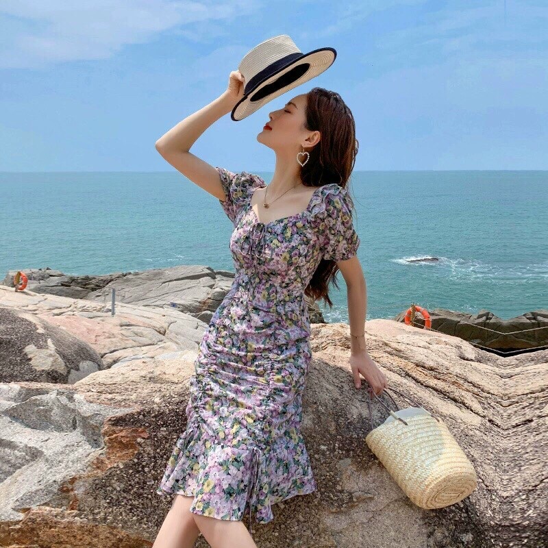 SET ÁO VÀ CHÂN VÁY NỮ HỌA TIẾT HOA TÍM - ĐẦM NỮ DỰ TIỆC - THỜI TRANG SÀI GÒN GIÁ RẺ