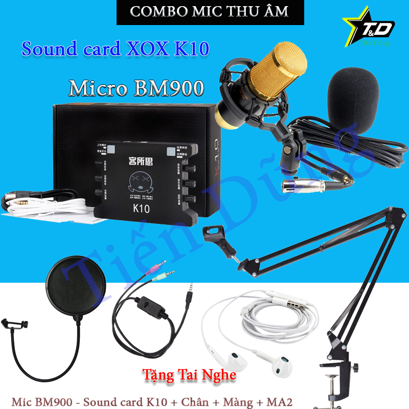 COMBO MIC THU ÂM BM900 SOUND CARD XOX K10 MÀNG LỌC DÂY LIVE TREAM MA2 VÀ CHÂN KẸP