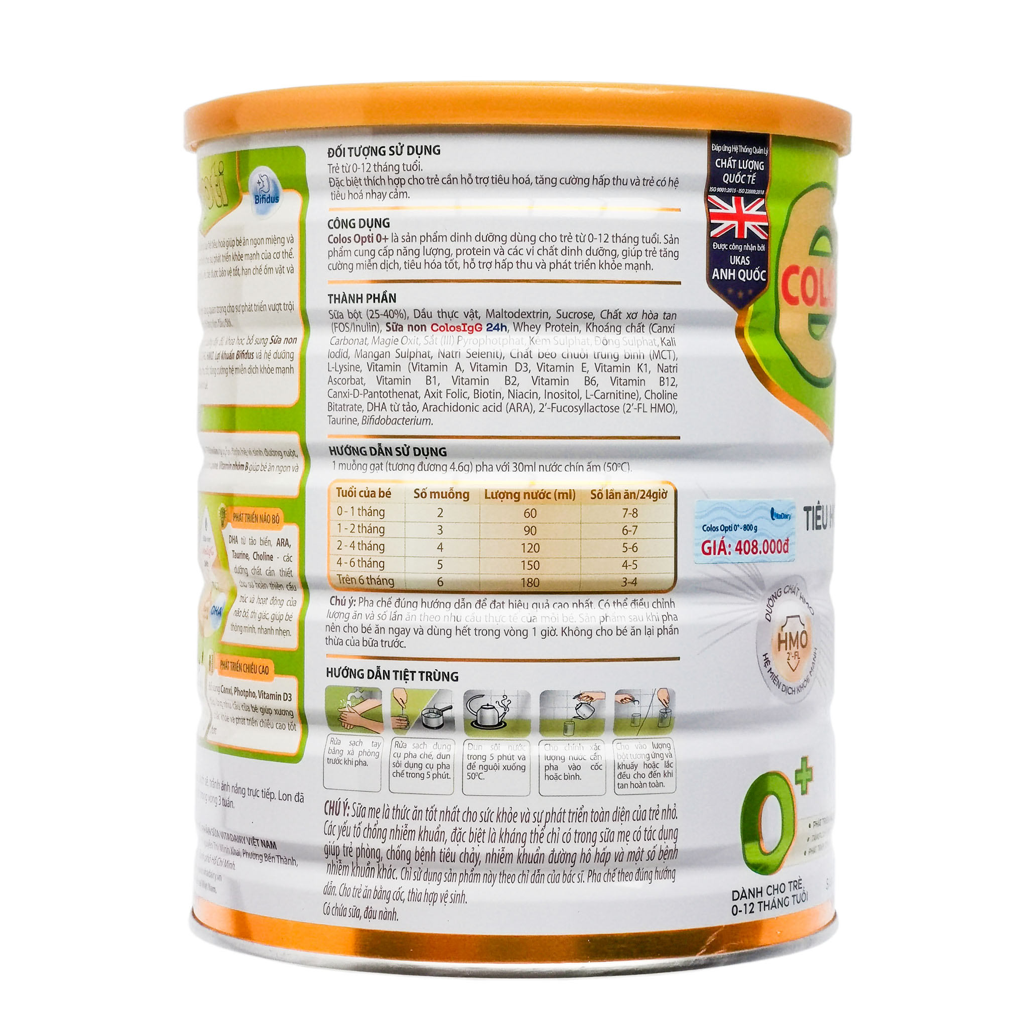 COMBO 2 HỘP SỮA BỘT COLOS OPTI 0/1+ 800G