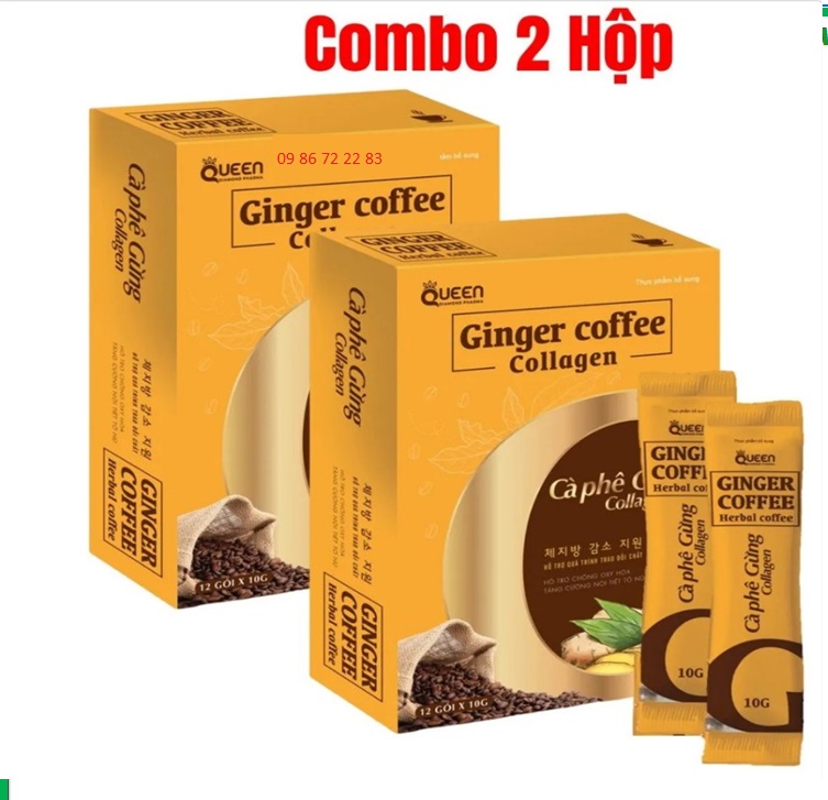 Combo 2 hộp, Cà Phê Gừng Collagen Ginger hỗ trợ giảm cân, kiểm soát cân nặng, hạn chế hấp thu chất béo,làm đẹp da, 2hộp 24 gói- TH PHARMA