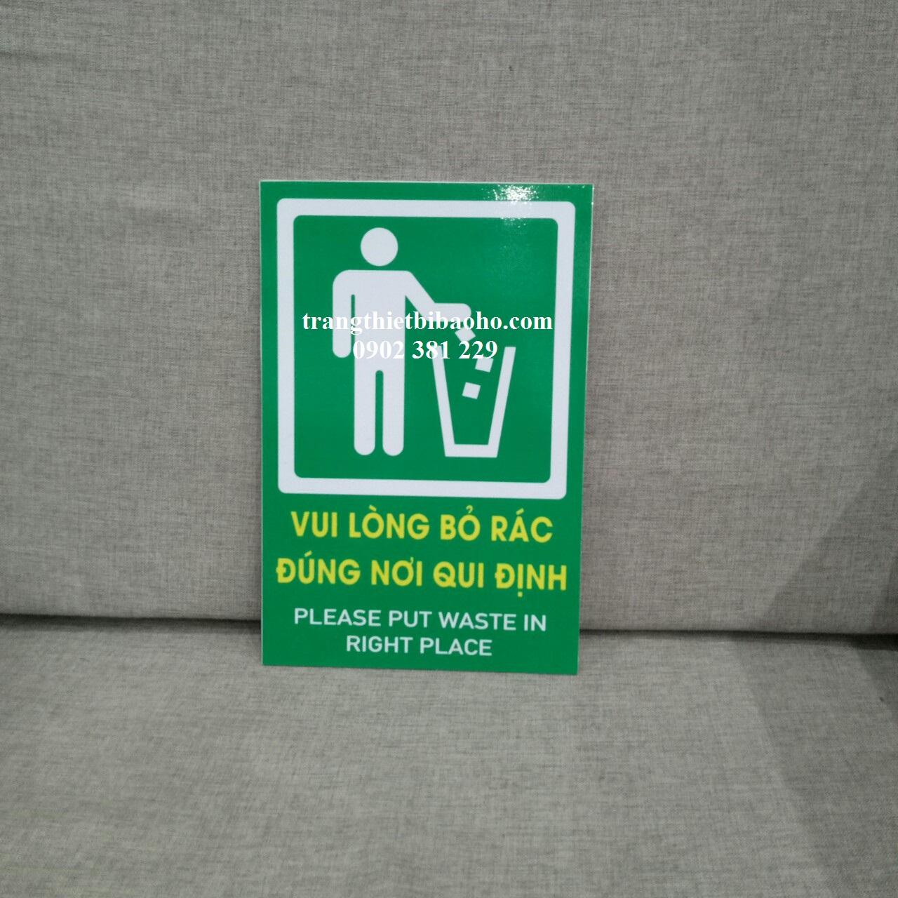 Bảng vui lòng bỏ rác đúng nơi quy đinh - Fomex dán decal 20 x 30cm