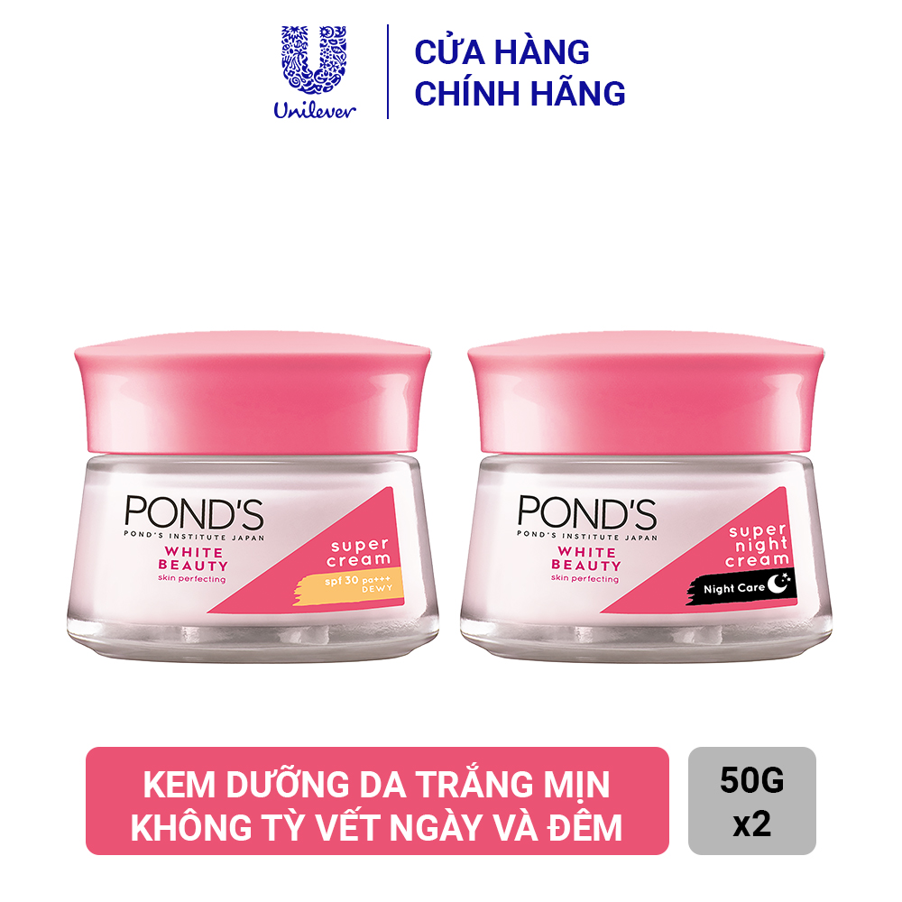 [Hcm]Combo Kem Dưỡng Da Ponds White Beauty Trắng Mịn Không Tỳ Vết Ngày Và Đêm (50G X 2) Và (30G X 2)