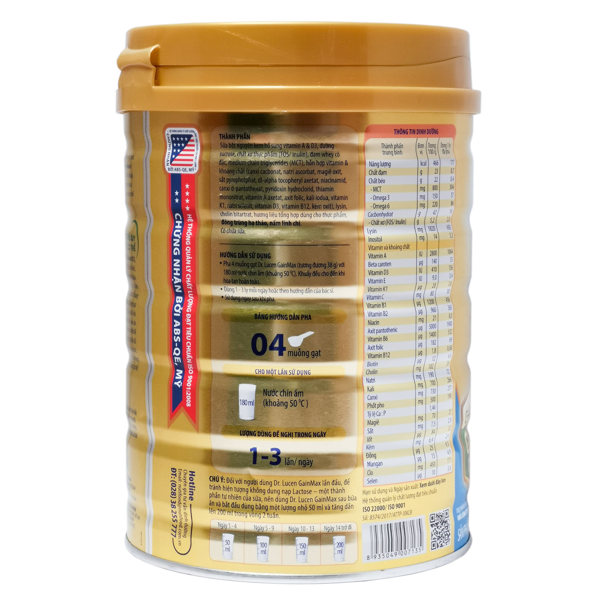 Sữa Bột Nutifood Dr.Lucen GainMax Hộp 900g (Dinh dưỡng đặc chế giúp người gầy TĂN CÂN KHỎE MẠNH)