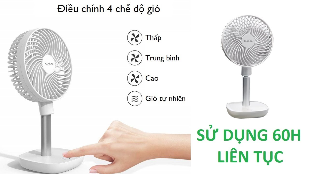 Quạt mini tích điện pin sạc siêu bền 4 tốc độ quạt Yoobao Y- F1 dung lượng Pin 10000mAh