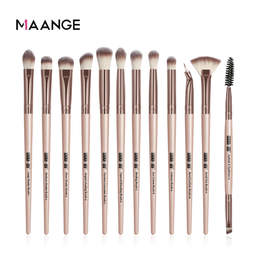 Bộ cọ trang điểm 12 cái Maange mới màu đen được làm chất liệu nhựa và tóc tổng hợp chất lượng cao an toàn không gây độc hại - INTL