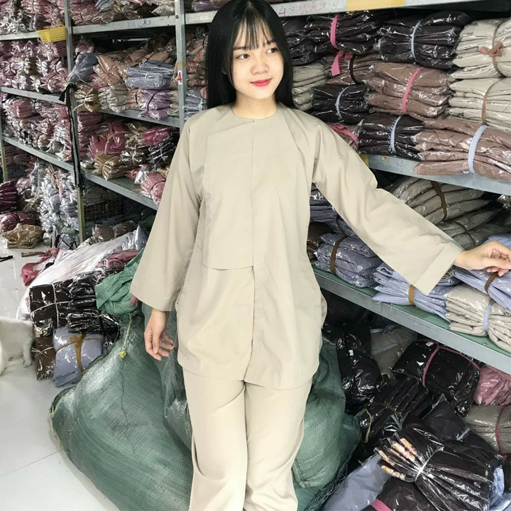 Quần Áo nữ Phật Tử , Đồ Lam Phật Đi Chùa mẫu vạt hò mã PN10B