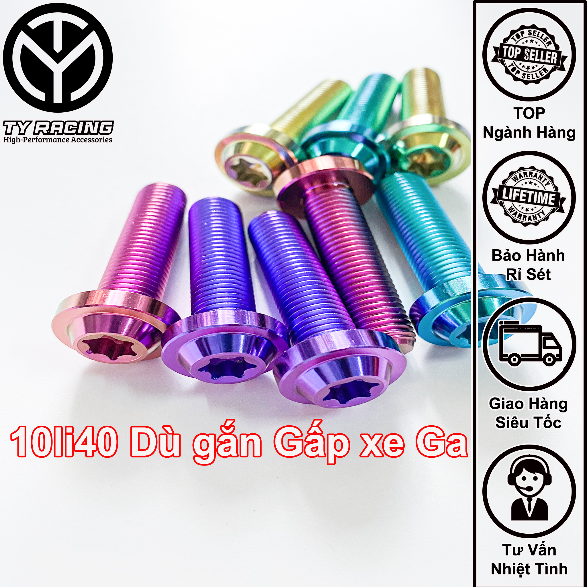 Ốc Titan 10li40 Dù gắn Gấp xe tay ga Chân phuộc xe số - TY Racing