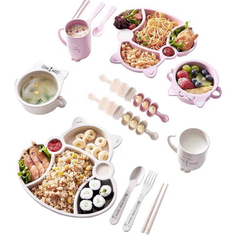 Khay lúa mạch mèo kèm thìa nĩa cho bé