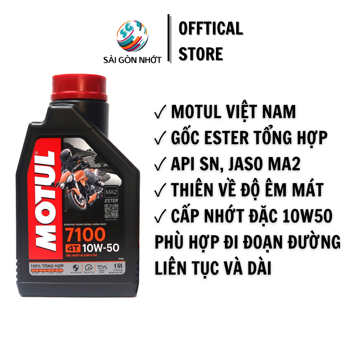 Dầu nhớt tổng hợp motul 7100 10w50 - cao cấp dùng cho xe số, xe côn tay
