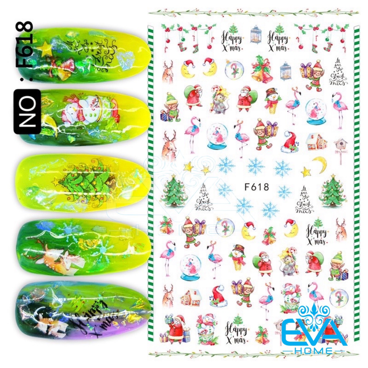 Decal dán móng tay 3d nail sticker hoạ tiết trang trí noel giáng sinh f618