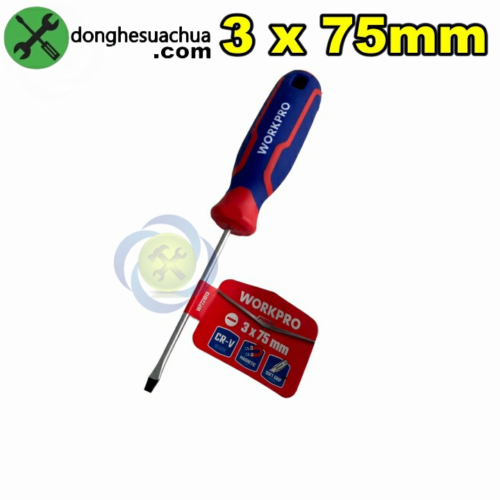 Tua vít dẹp 3x75mm tay cầm bọc cao su workpro wp221013