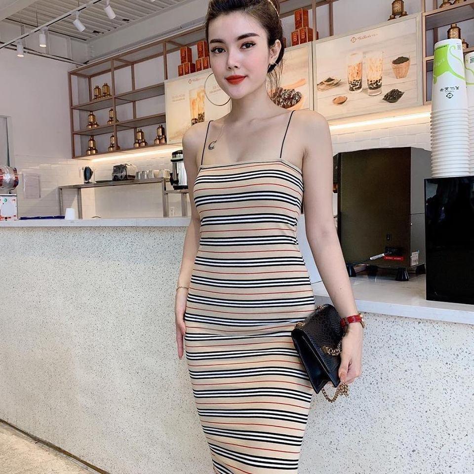 [HCM]Đầm Ôm Body Sọc 2 Dây Siêu Tôn Dáng