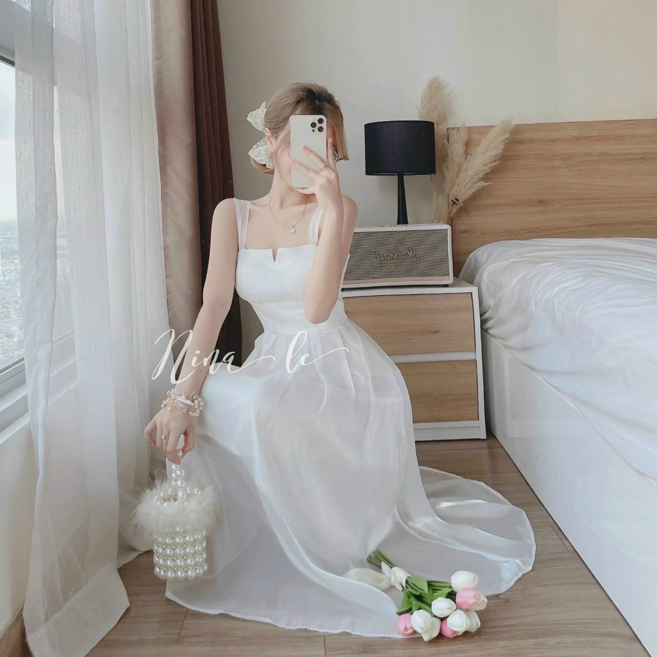 Váy đầm voan hai dây duyên dáng có mút