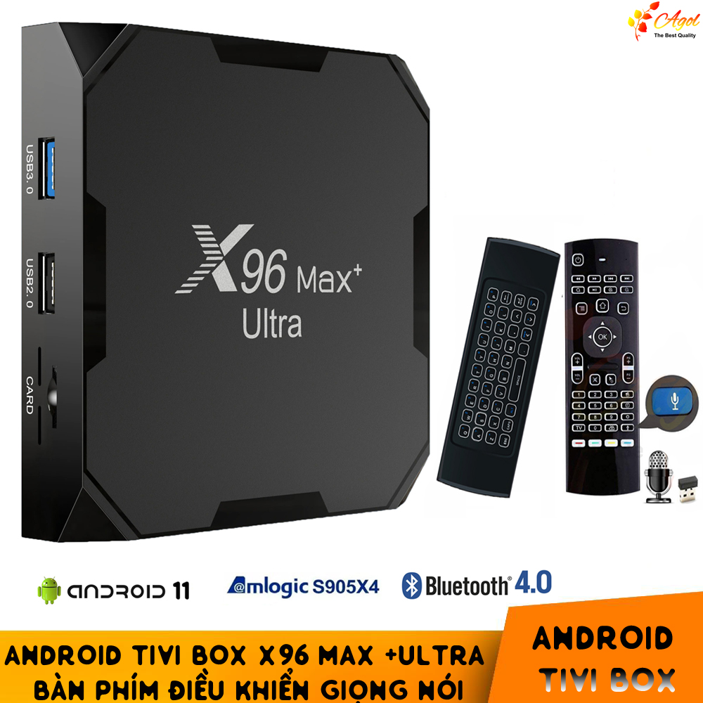 X96 Max plus ultra Android 11 điều khiển giọng nói tiếng việt kiêm bàn phím đèn nền S905X4 Ram 4G Rom 32G Wifi Kép Có Bluetooth Cài Sẵn Ứng Dụng Xem Phim Hd Và Truyền Hình Cáp