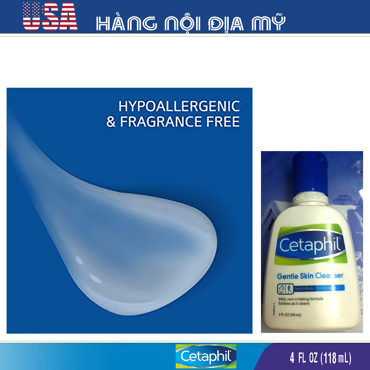 Sữa rửa mặt Cetaphil Gentle Skin Cleanser 118 ml [HÀNG LOẠI 1, CAM KẾT KHÔNG GIẢ, HÀNG NỘI ĐỊA MỸ]