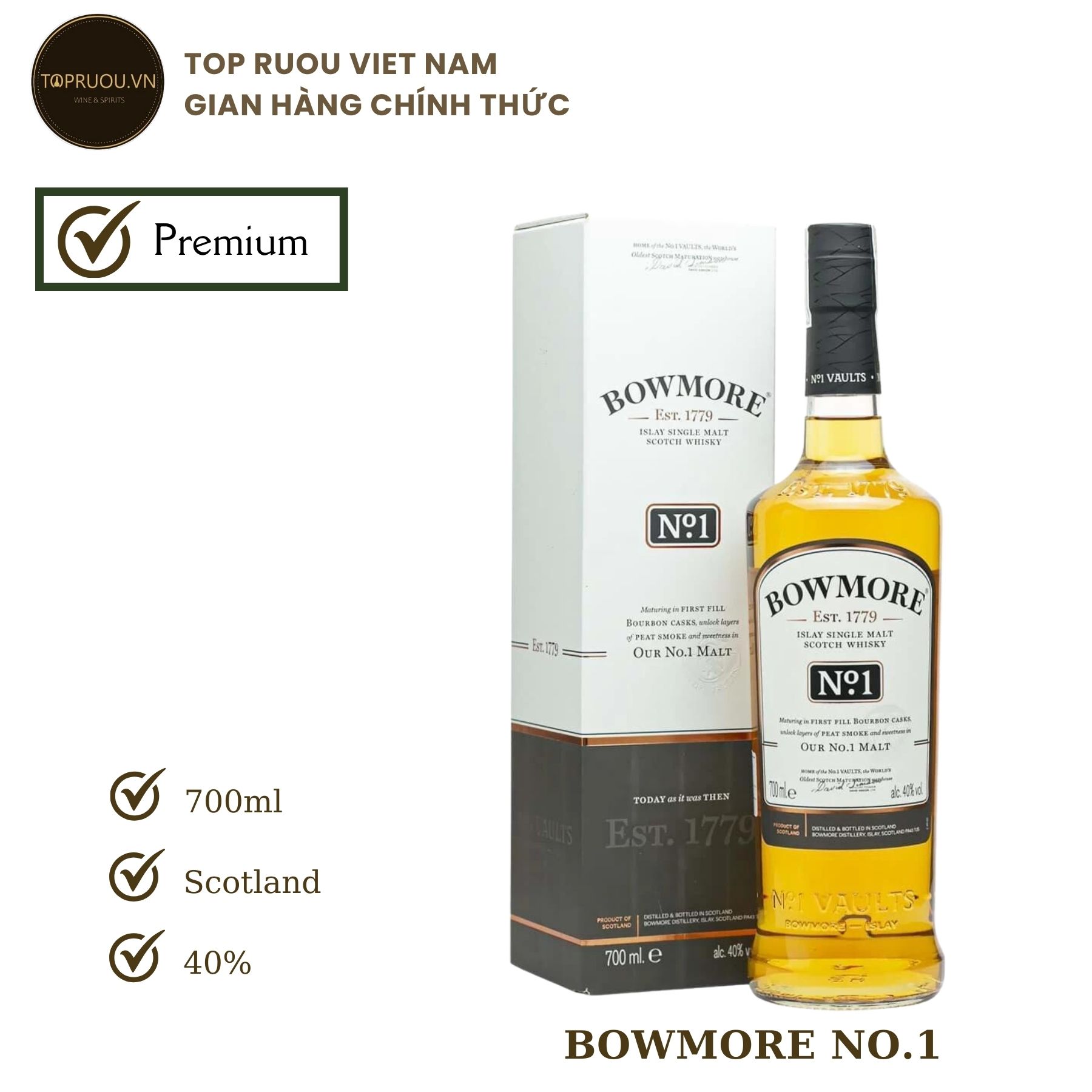 [TopRuouVietNam] Rượu Whisky Bowmore - 700ml [Hàng Thật]