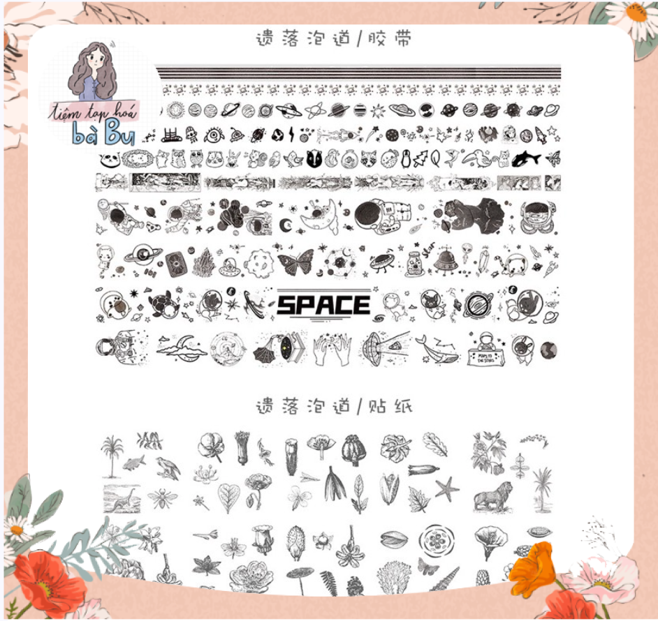 [Sale] Hộp 10 Cuộn Washi Tape Và 10 Tờ Stickers Chủ Đề Cute (Có Sẵn)