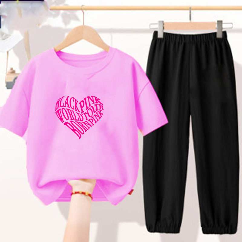 Sét bộ quần áo bé gái mặc tết blackpink áo thun form rộng kèm quần thun jogger màu đen siêu dễ thương
