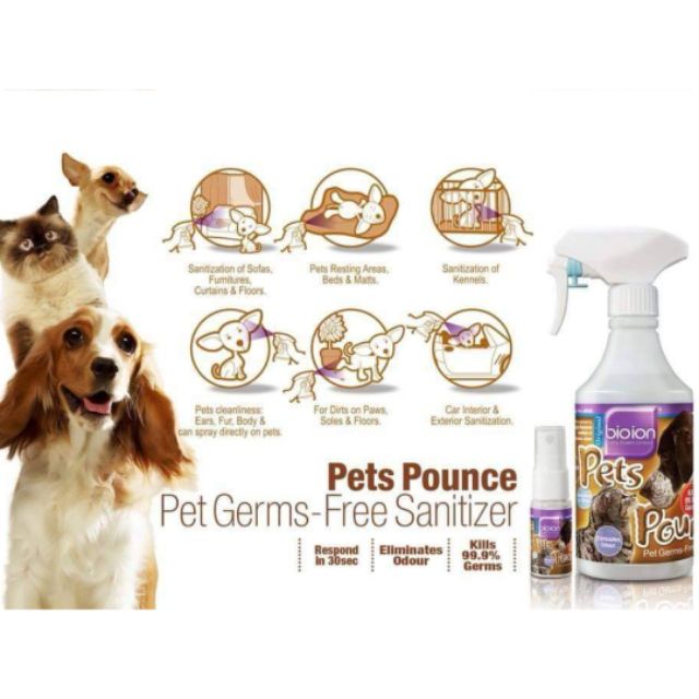 Xịt khử mùi chó mèo Bioion Pets Pounce 500ml khử trùng, khử mùi vệ sinh cho thú cưng hương FLORAL