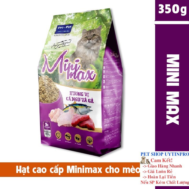 [Hoàn tiền 10%]  THỨC ĂN HẠT CAO CẤP CHO MÈO Minimax Vị cá ngừ và gà Gói 350g Xuất xứ Pro-Pet Việt Nam - Pet shop Uytinpro