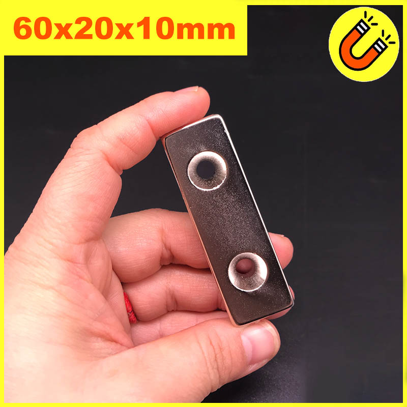 Nam Châm Đất Hiếm 60x20x10mm 2 lỗ bắt vít Siêu Từ Tính