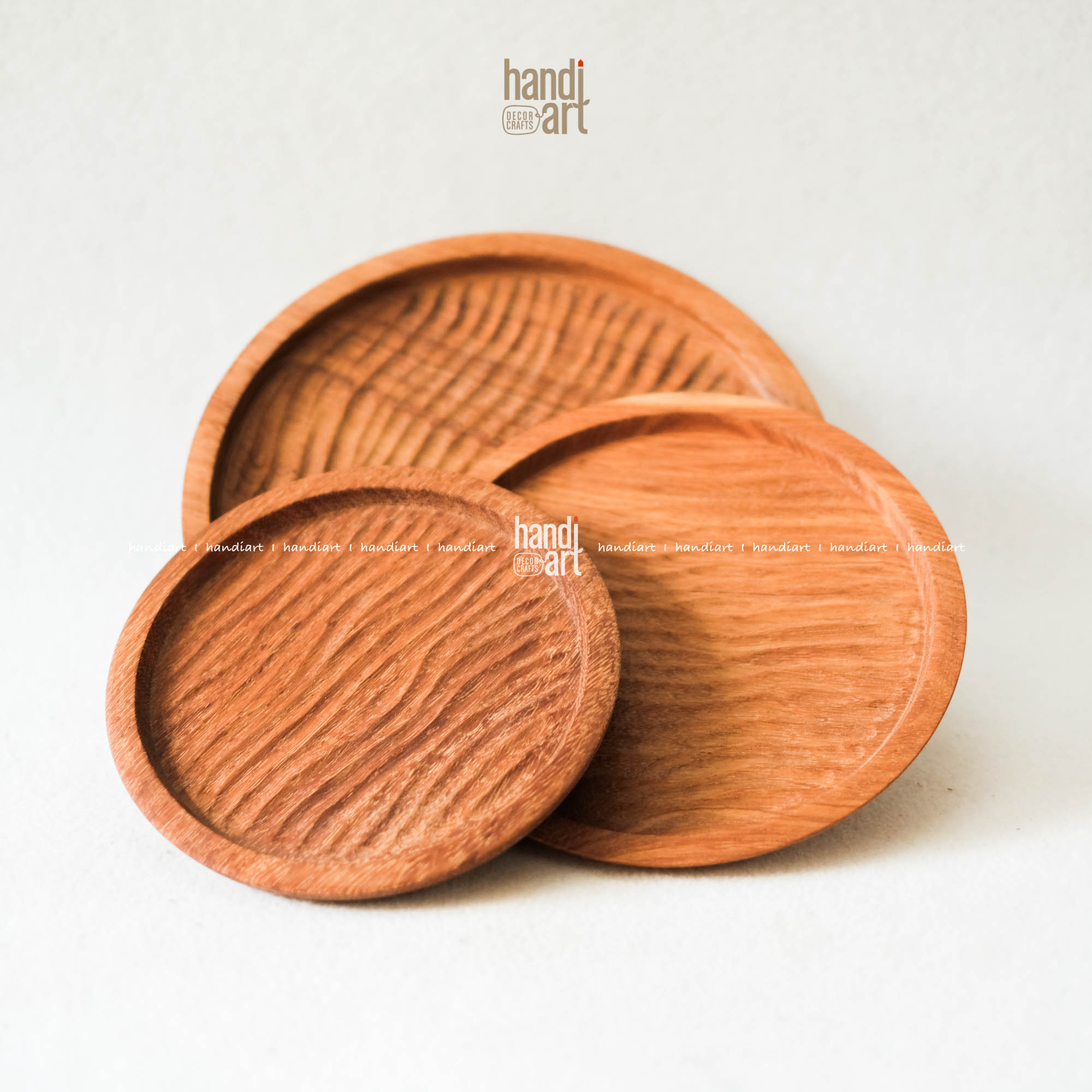 Đĩa gỗ đỏ tròn handmade, Đĩa đựng thức ăn